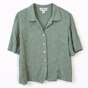 Vtg Lee David Sage Green Forest fairy goblin Embroidery Blouse 1X NWT Cottageco